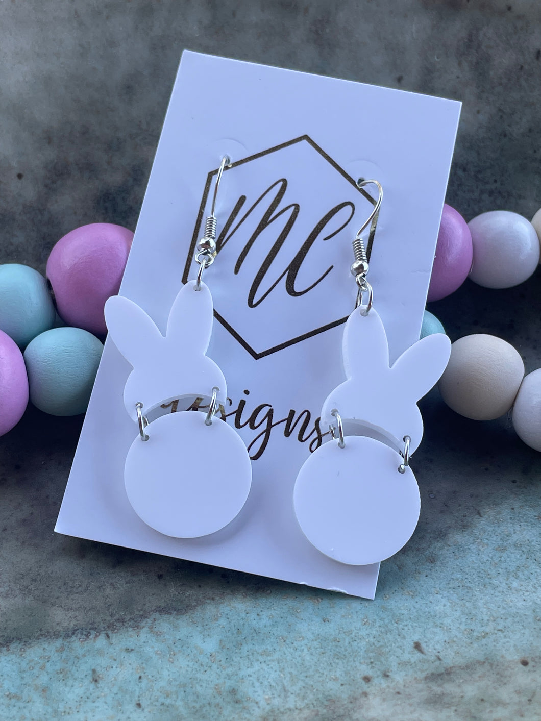 White acrylic bunny earrings