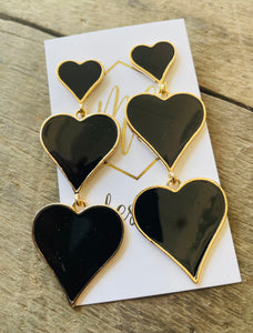 Triple Black Heart Earrings