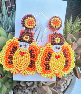 Beaded Turkey Thanksgiving Earrings