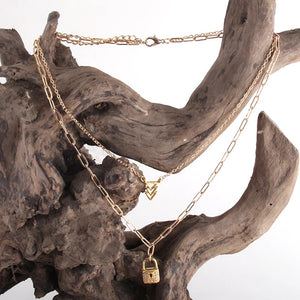 Double Layer Gold Lock Necklace