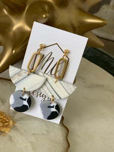 Black, White and Gold Clay Earrings