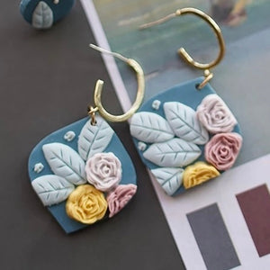 Blue clay floral earrings