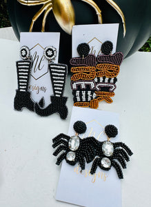 Witch Boots Beaded Halloween Statement Earrings