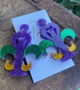 Mardi Gras Crawfish Fleur De Lis King Cake Earrings