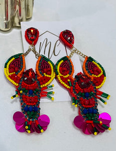 Beaded Colorful Crawfish Earrings