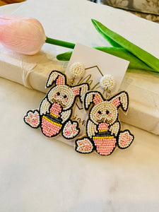 Bunny Seed Bead Earrings Easter