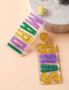 MARDI Gras Acrylic Word earrings