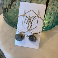 Gold Circle Stone Pendant drop earrings