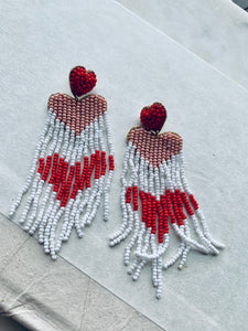 Heart Fringe Beaded Earrings