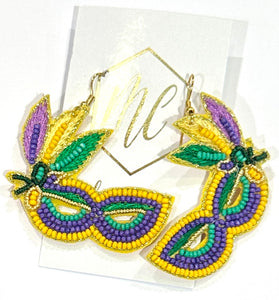 Beaded Mardi Gras Statement Earrings