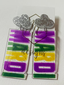 MARDI Gras Acrylic Word earrings