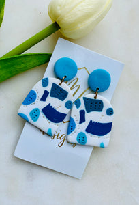 White and aqua blues clay polymer earrings