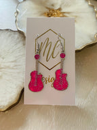 Small Pink Guitar Earrings