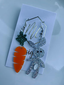 Bunny and Carrot Earrings Easter