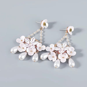 Flower & Pearl Dangle Earrings