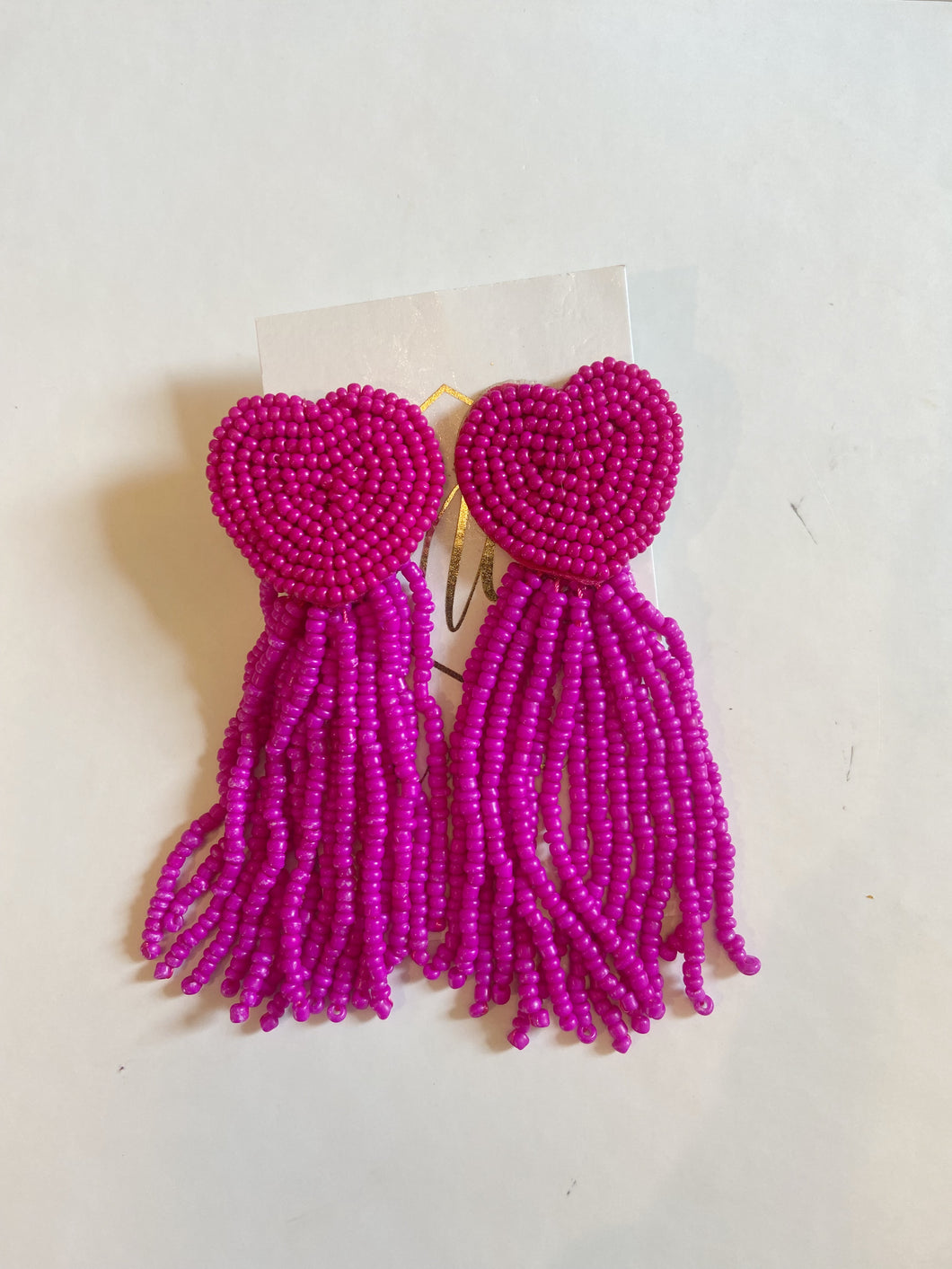 Beaded Fringe Heart Earrings