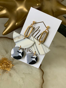 Black, White and Gold Clay Earrings