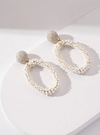 Cream Beaded Oval Earrings