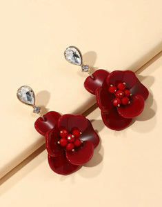 Large Acrylic Rhinestone Flower Earrings Elegant