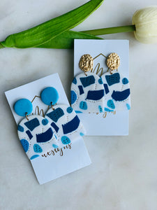 White and aqua blues clay polymer earrings