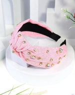 Pink Linen Jeweled Headband