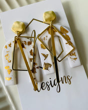 Abstract Horseshoe Shaped Clay Earrings with Gold Rectangle and Bar