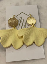 Pastel ginkgo leaf earrings with gold circle top