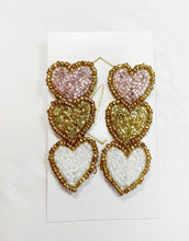 Beaded Triple Heart Valentine Earrings