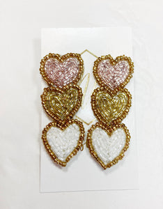 Beaded Triple Heart Valentine Earrings