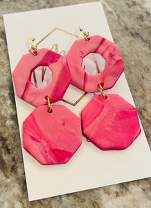 Pink and Red clay polymer earrings