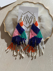 Beaded Colorblock Fringe Earrings