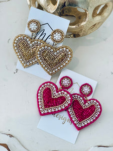 Beaded Heart Earrings Valentine's Day