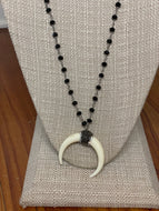 Black and silver rosary chain with crescent long necklace