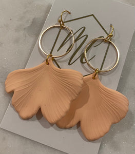 Pastel ginkgo leaf earrings with gold open circle top