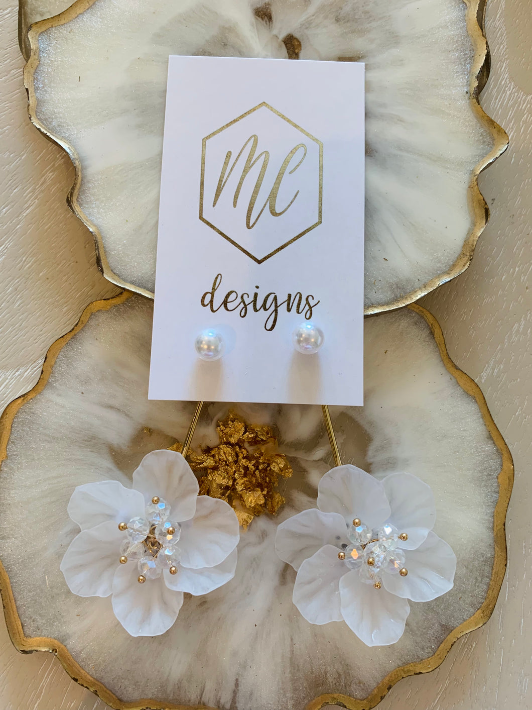 White Flower Dangle Earrings