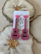 Fun Acrylic Guitar Earrings - Pink or Black