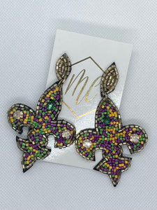 Beaded Mardi Gras Statement Earrings