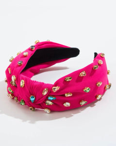 Jeweled Headband with Knot Multi Color Jewels