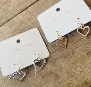 Open heart dangle earrings