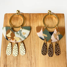 Green and Gold Clay Earrings