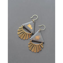 Triangle Clay polymer earrings with gold sunrays