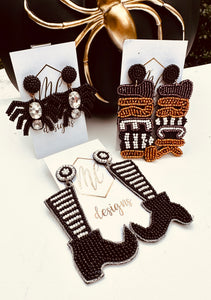 Witch Boots Beaded Halloween Statement Earrings