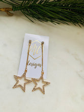 Star Rhinestoned Chain Earrings Gold Silver