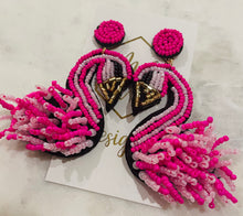 Pink Beaded Swan Earrings