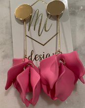 Gold Circle with Flower Petal Drop Earrings