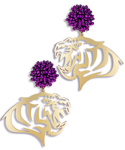 Cougar Earrings with Beaded Top