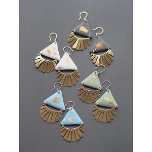 Triangle Clay polymer earrings with gold sunrays