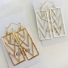 Rectangle Chevron Earrings gold and silver