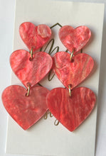 Triple Heart Glitter Acrylic Valentine Earrings -Descending