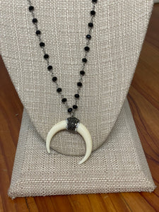 Black and silver rosary chain with crescent long necklace